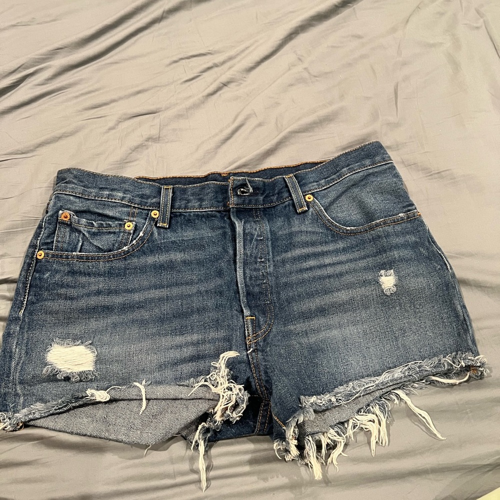 Levi's Blue Jean Shorts Distressed Frayed Hem
